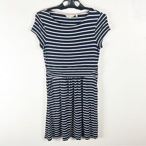 BODEN Amelie Navy White Ruched Waistline Short Sleeves Striped Jersey Dress 8P